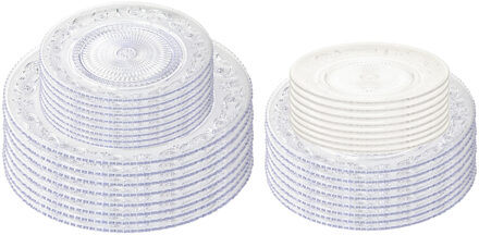 Onbreekbare servies borden - set 24x stuks - kunststof - kristal stijl - transparant - 4 formaten