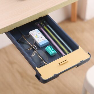 Onder Bureau Lade Zelfklevende Verborgen Tafel Box Desk Organizer Briefpapier Potlood Toys Afstandsbediening Desk Organizer donker blauw