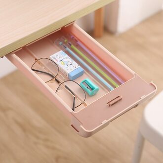 Onder Bureau Lade Zelfklevende Verborgen Tafel Box Desk Organizer Briefpapier Potlood Toys Afstandsbediening Desk Organizer licht roze
