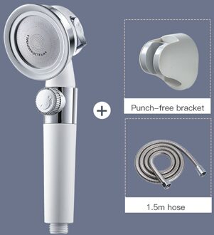 Onder Druk Douchekop Hoge Druk Waterbesparende Geperforeerde Gratis Beugel Slang Verstelbare Badkamer Accessoires Douche Set wit suit 3