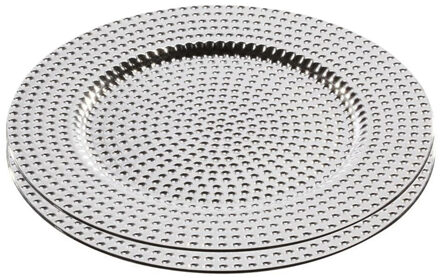 Onderborden - 2x - zilver - D33 cm - rond - kunststof - Diner onderzetborden - borden