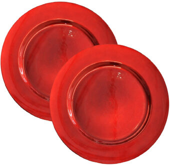 Onderborden - 4x - rood - 33 cm - kunststof - Diner borden - kerstdiner dinerborden