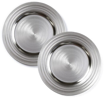 Onderborden - 4x - zilver - 33 cm - rond - kunststof - Diner/kerstdiner borden