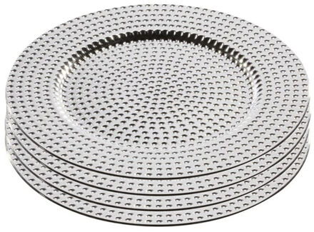 Onderborden - 4x - zilver - D33 cm - rond - kunststof - Diner onderzetborden - borden