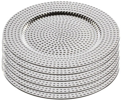 Onderborden - 6x - zilver - D33 cm - rond - kunststof - Diner onderzetborden - borden