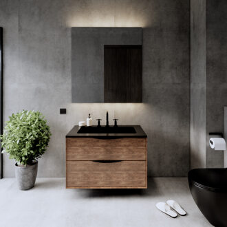 Onderkast Gliss Design Eleganz Hera Zwart 100cm 2 Lades Oak Cognac Eiken