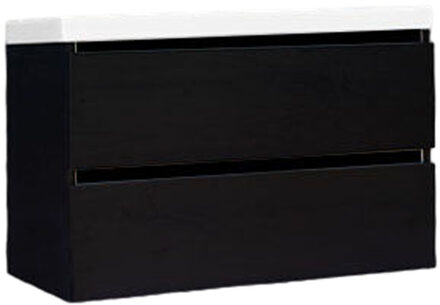 Onderkast Sanilux Trendline Met Greeplijst Mat Zwart 80x47x52 Cm Black Oak