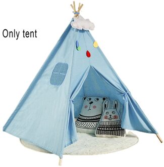 Ondersteuning Canvas Tent Kinderen Baby Speelhuis Tent Licht Teepee Tent Stijl Houten Prinses Kamer Indiase Kinderen 10 Doek Tent Blauw