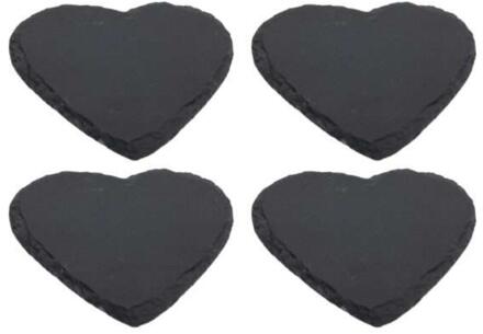 Onderzetter leisteen hart 10cm set a 4 zwart