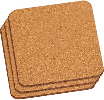 Onderzetter voor pannen - 3x - kurk - 20 x 20 cm - vierkant - hittebestendig - kookpannen/ov