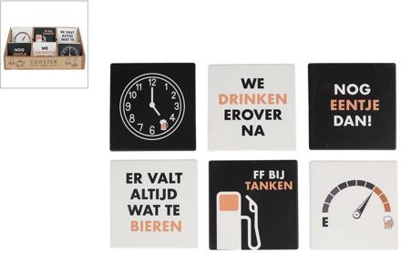 Onderzetters Bier m/tekst 6ass aardewerk verschillende