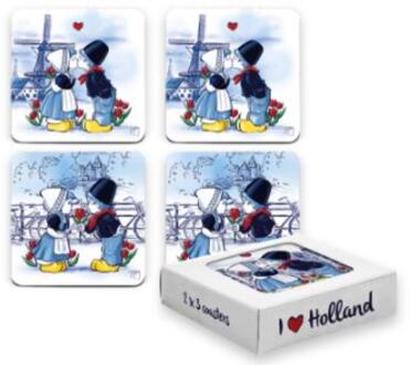 Onderzetters Kussend paar 6 stuks blauw