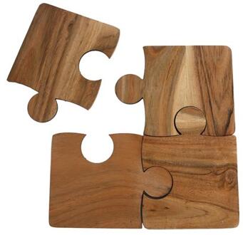 Onderzetters "Puzzle" Naturel Acacia 10x13x0,6cm Set A 4 Stuks bruin