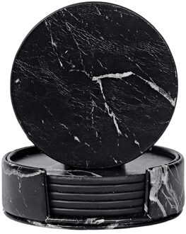 Onderzetters voor Drankjes 6 Stuk met Houder, marmer Zwart Ronde Cup Mat Pad Set Van Thuis en Keuken Gebruik