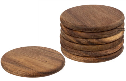 onderzetters voor glazen - 12x - luxe Acaciahout - Dia 10 cm - rond - gelakt