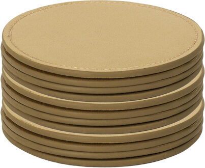 Onderzetters voor glazen - 12x stuks - rond - leder look - goud - 10 cm