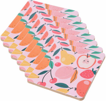 Onderzetters voor glazen - 18x - tropical fruit - roze - hout - 10 x 10 cm