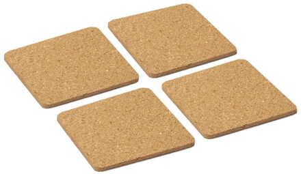 Onderzetters voor glazen - 4x - kurk - 10 x 10 cm - Glazenonderzetters Bruin