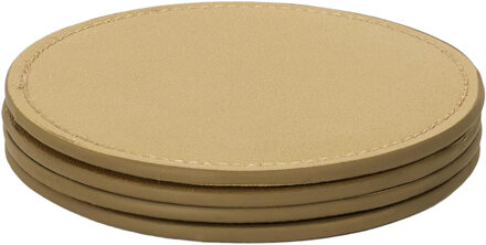 Onderzetters voor glazen - 4x stuks - rond - leder look - goud - 10 cm