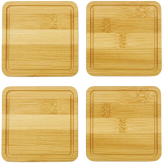 Onderzetters voor glazen - 4x stuks - vierkant - bamboe - 10 cm
