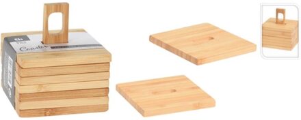 Onderzetters voor glazen - 6st - bamboo - 9x9 cm - Glazenonderzetters Bruin