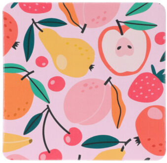 Onderzetters voor glazen - 6x - tropical fruit - roze - hout - 10 x 10 cm