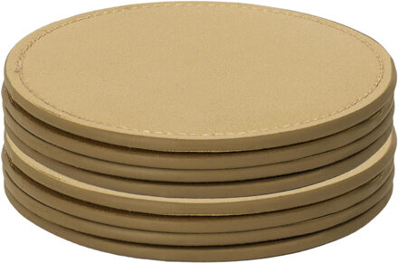 Onderzetters voor glazen - 8x stuks - rond - leder look - goud - 10 cm