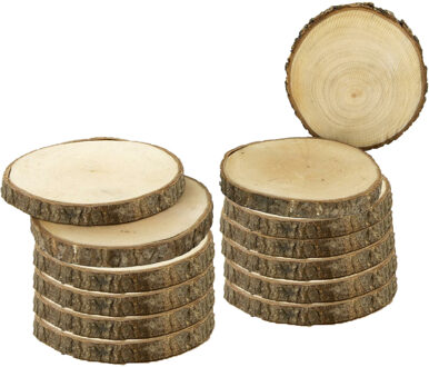 Onderzetters voor glazen - boomschijven - 12x stuks - rond - hout - D11 x H1.3 cm