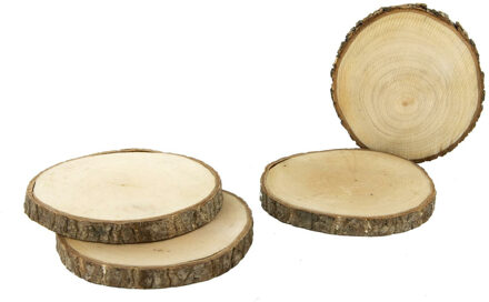 Onderzetters voor glazen - boomschijven - 4x stuks - rond - hout - D11 x H1.3 cm Naturel