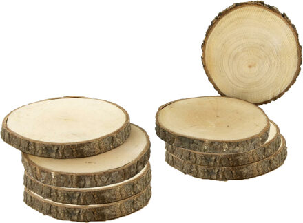 Onderzetters voor glazen - boomschijven - 8x stuks - rond - hout - D11 x H1.3 cm