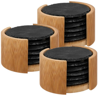 Onderzetters voor glazen in rekje - 18x - antraciet - leisteen - 10 cm