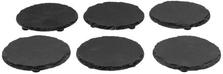 Onderzetters voor glazen in rekje - 6x - antraciet - leisteen - 10 cm