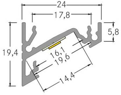 One LED opbouw hoekprofiel, aluminium, 2 meter
