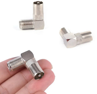 One Or 2pcs Aluminium Alloy 90 Degree Right Angled TV Aerial Antenna Plug Connector Adapter Plug To Socket Coax Cable RF Coaxial