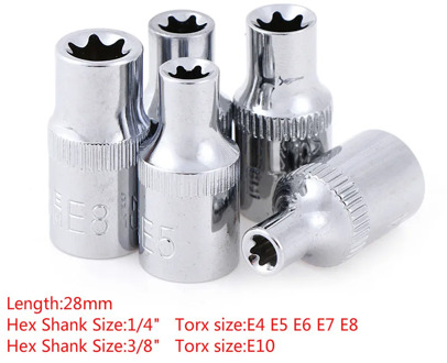 One Or 5pcs E-Socket Sockets 1/4 Inch(6.3mm)/3/8" Torx Star Bit Female E-Socket Set Socket Nuts Set E4,E5, E6,E7, E8,E10