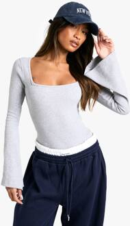 One Piece Met Geribde Stof, Vierkante Hals En Uitlopende Mouwen, Grey Marl - 40