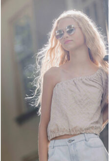 One shoulder blouse biscuit voor meisjes in de kleur Beige - 128