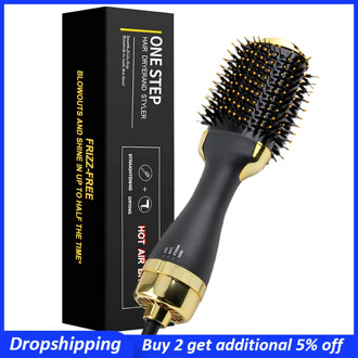 One-Step Hair Dryer Volumizer Hot Air Brush Negative Ion Salon Hair Styler Curler Straightener Brush Blow Spin Brush for Women