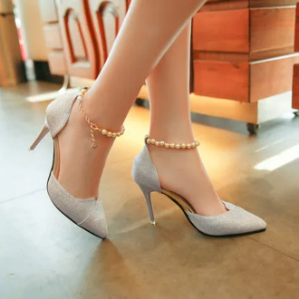 One word high heels 2020 spring and autumn new sexy wild fine with fashionable pearl tide women's shoes