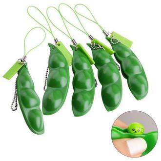 Oneindige Squeeze Edamame Bean Pea Uitdrukking Keten Sleutel Hanger Ornament Stress Verlichten Decompressie Speelgoed Antistress Sleutelhanger 5 stk