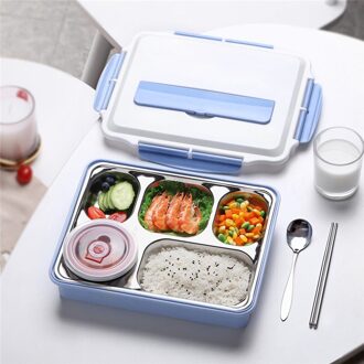 Oneisal Lunchbox Roestvrij Staal Draagbare Picknick Kantoor School Voedsel Container Met Compartimenten Thermische Bento Box Blauw