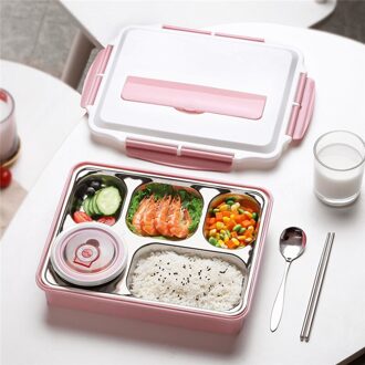 Oneisal Lunchbox Roestvrij Staal Draagbare Picknick Kantoor School Voedsel Container Met Compartimenten Thermische Bento Box Roze