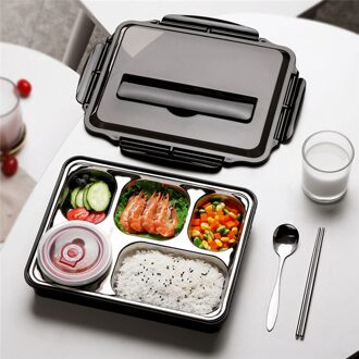 Oneisal Lunchbox Roestvrij Staal Draagbare Picknick Kantoor School Voedsel Container Met Compartimenten Thermische Bento Box zwart