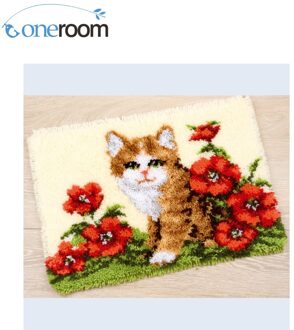 Oneroom ZD613 Kat in Bloemen Haak Tapijt Kit DIY Unfinished Haken Garen Mat Klink Haak Tapijt Kit Vloer