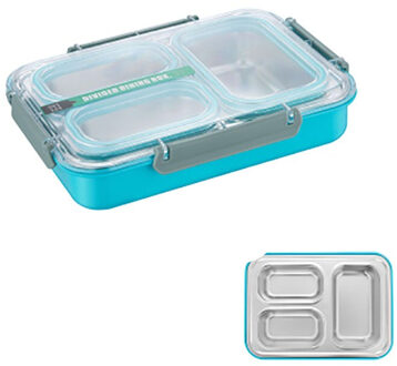 Oneup 304 Roestvrij Staal Lunchbox Compartiment Bento Box Keuken Lekvrije Voedsel Container Compartiment Student Kinderen Gebruik blauw 3 rooster