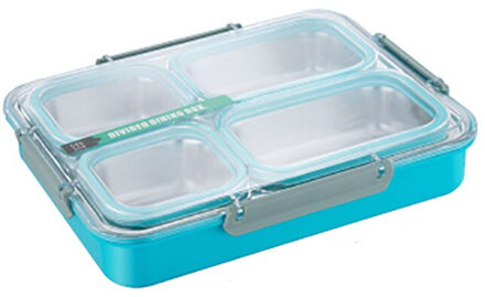 Oneup 304 Roestvrij Staal Lunchbox Compartiment Bento Box Keuken Lekvrije Voedsel Container Compartiment Student Kinderen Gebruik blauw 4 rooster