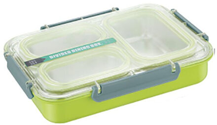 Oneup 304 Roestvrij Staal Lunchbox Compartiment Bento Box Keuken Lekvrije Voedsel Container Compartiment Student Kinderen Gebruik groen 3 rooster