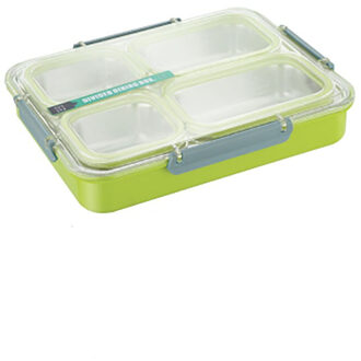 Oneup 304 Roestvrij Staal Lunchbox Compartiment Bento Box Keuken Lekvrije Voedsel Container Compartiment Student Kinderen Gebruik groen 4 rooster