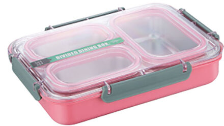 Oneup 304 Roestvrij Staal Lunchbox Compartiment Bento Box Keuken Lekvrije Voedsel Container Compartiment Student Kinderen Gebruik roze 3 rooster