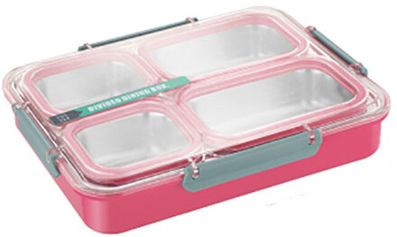 Oneup 304 Roestvrij Staal Lunchbox Compartiment Bento Box Keuken Lekvrije Voedsel Container Compartiment Student Kinderen Gebruik roze 4 rooster